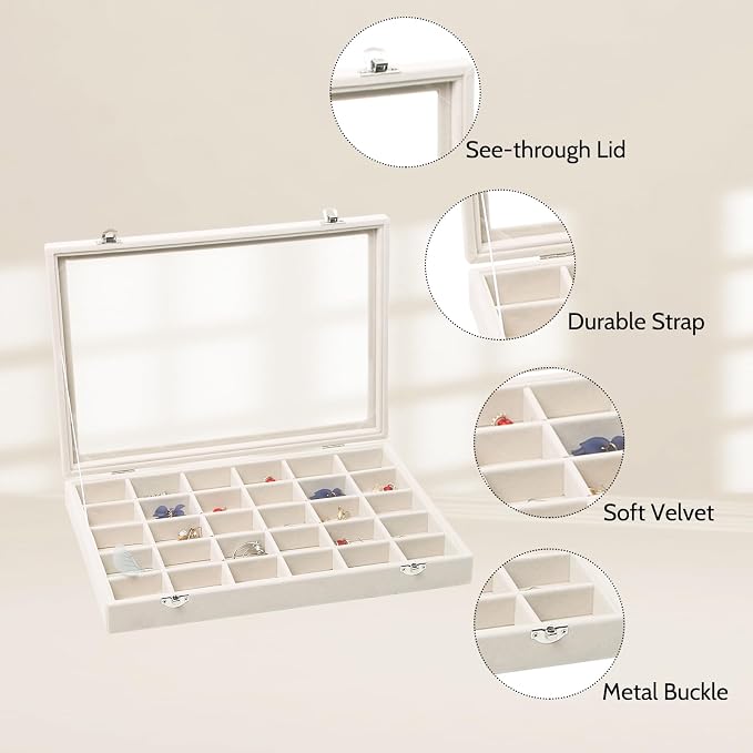 Stratalife Jewelry Organizer Stackable Earring Organizer Tray with Lid Jewelry Storage Tray for Earring Necklace Drawer Display Idea for Mom from Daughter (30 Grids) - Image 2