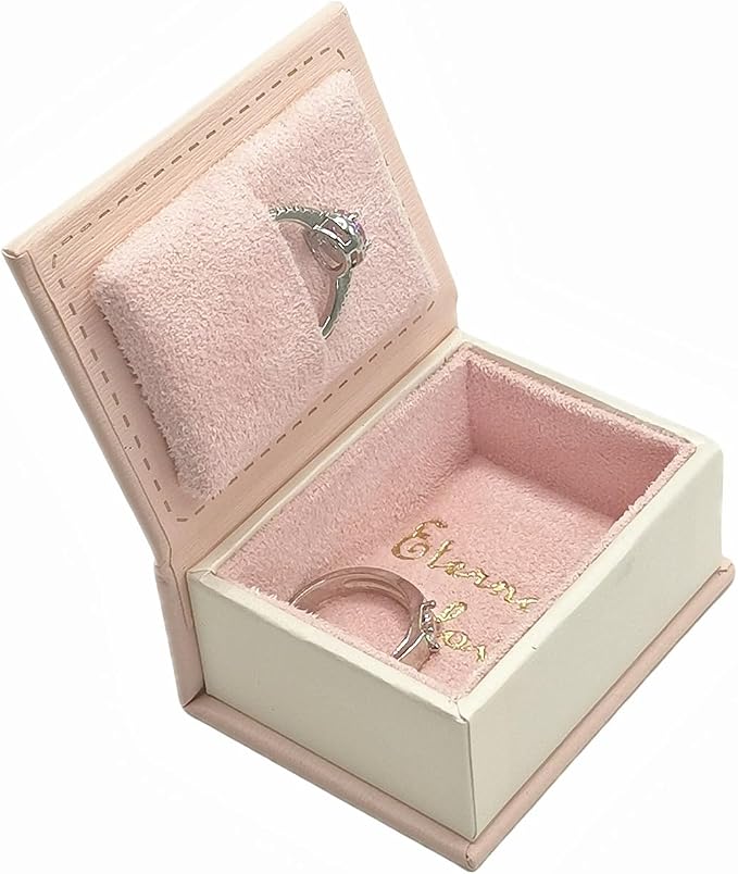 Book Shaped Ring Box - Vintage Engagement Ring Box with Hinged Lid for Proposal Engagement Wedding, Proposal Ring Case -PRB016-Pink - Image 3