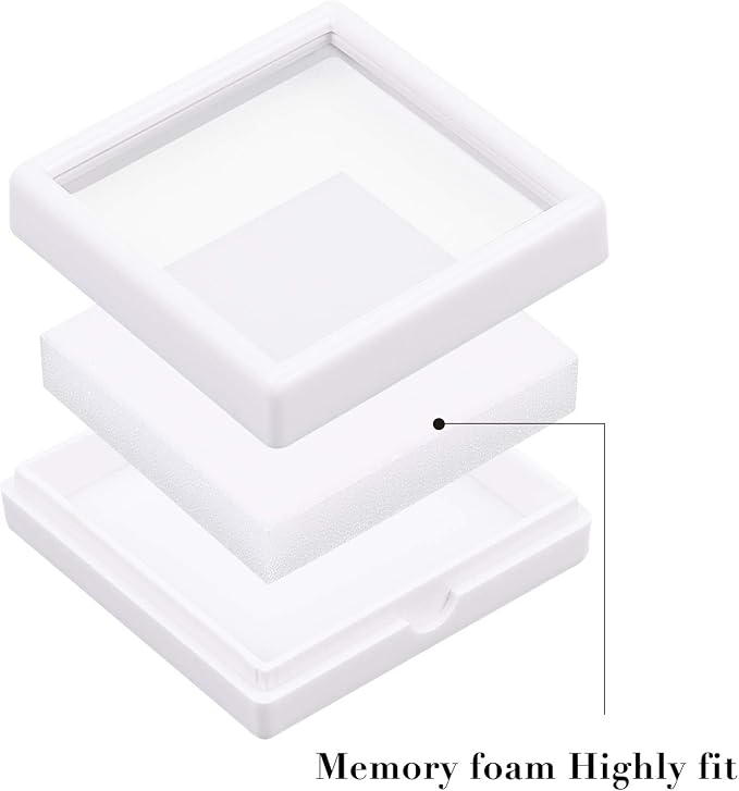 BENECREAT 10PCS White Gemstone Display Box Square Acrylic Jewelry Box Container(2.4x2.4x0.8) with Clear Top Lids and Sponge Inside for Gems, Jewelry Packing - Image 4
