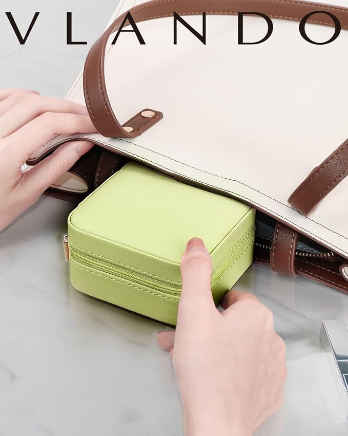 VLANDO Small Travel Jewelry Box Organizer - Girls Women Gift Rings Earrings Necklaces Jewelry Storage Display Case with Mirror Green - Image 2