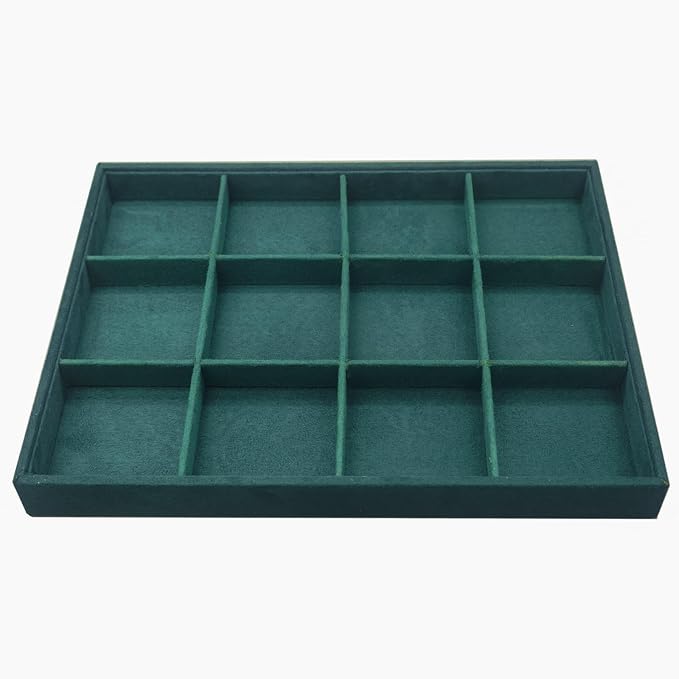 Large Velvet Jewelry Tray, Drawer Organizer for Jewelry in Dresser, Stackable Jewelry Drawer Organizer Inserts for Earring Necklace Bracelet Rings(Green,12grid) by AIRZSNRY