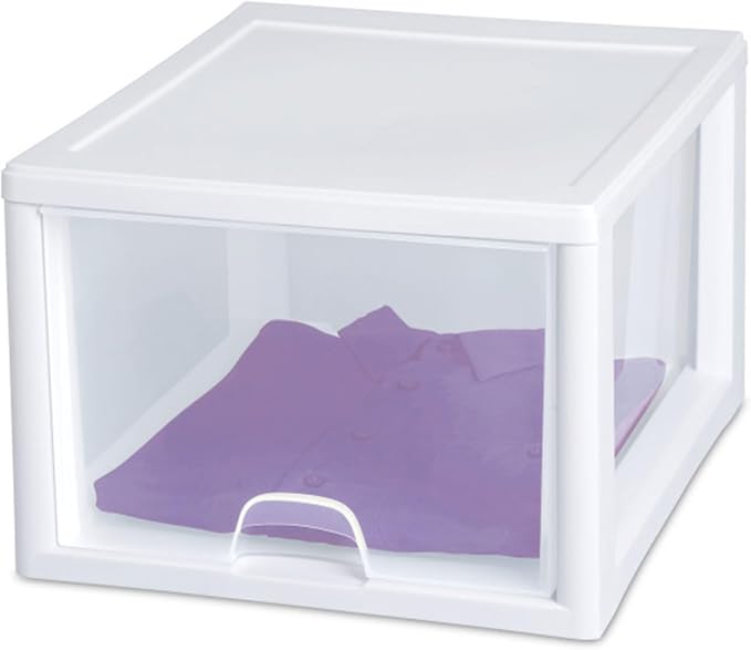 Sterilite 12-Pack 27 Quart Stacking Drawer, Clear Storage Closet Organizer, White Frame - Stackable Modular Plastic Drawers for Clothes, Accessories, Craft Supplies, Shoes or Linens - Image 9