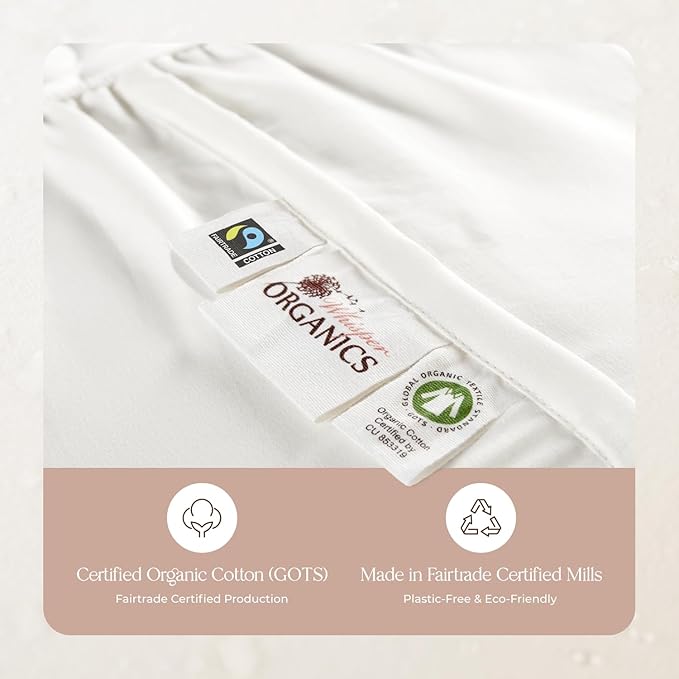 100% Cotton Organic Mattress Pad - Breathable & Cooling Mattress Protector Cal King - Premium 300GSM Quilted and Machine Washable - Fairtrade & GOTS Certified Bed Protector (White, Cal King)
