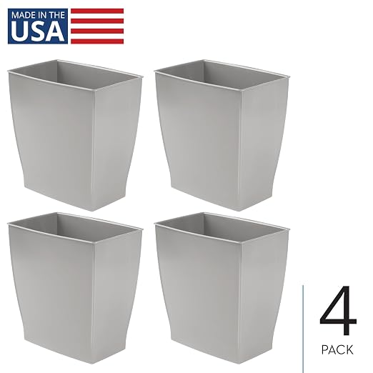 iDesign Small Plastic Bathroom Trash Can, Slim Rectangle Garbage Bin for Bedroom, Office, Dorm, 4-Pack, Gray - Image 2