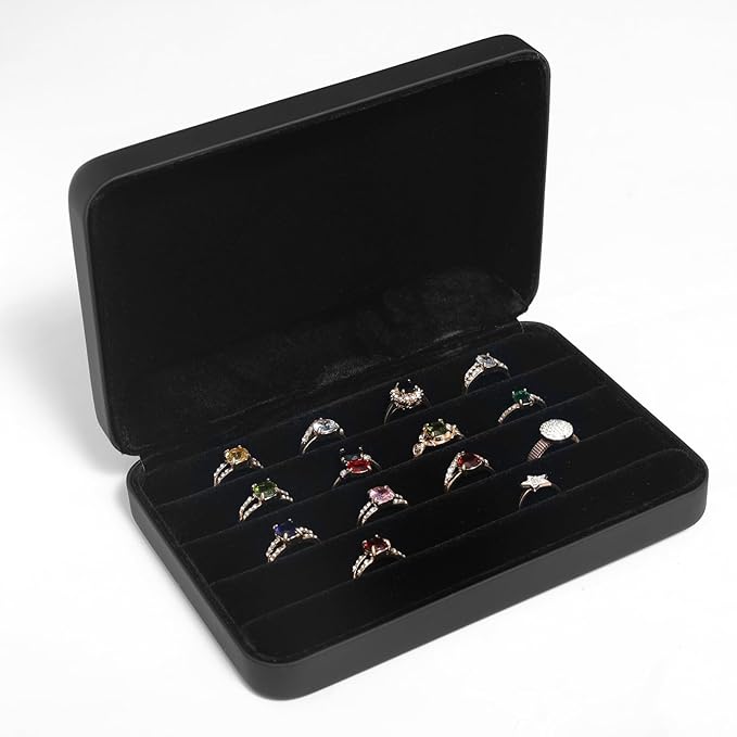 Jewelry Ring organizer Box, Portable Small Storage Display Case, Fashion Jewelry Tray Holder Showcase, Ring Boxes for Multiple Rings Fits for Travel or Home Organizers (Black Big) - Image 2