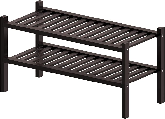 ROMGUAR CRAFT 2 Tier (Thick) Bamboo Shoe Rack for Closet Free Standing Wood Shoe Shelf for Entryway Small Space Stackable 27"x12"x14" (Black Brown) - Image 7
