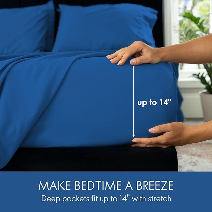 ClevaHome Full Size Sheet Set - 6 Piece Soft Breathable Luxury Bed Sheet Set - Shrinkage & Fade Resistant Embroidered Bedding Sheet with 14-inch Deep Pocket, 2 Extra Pillowcases (Full, Royal Blue)