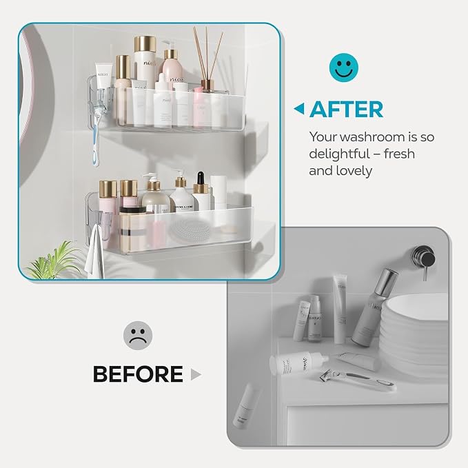 Nieifi Adhesive Wall Shelf, Shower Shelves, Shower Organizer for Bathroom Organization (A-Clear, 2 pieces) - Image 8