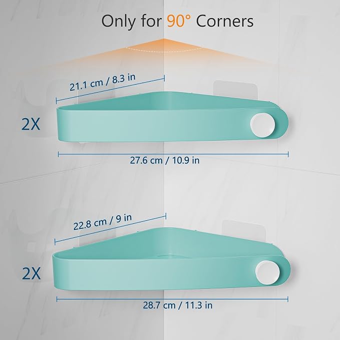 Sotfamily Plastic Shower Caddy Corner (For 90° Only), 4 Pack Adhesive Corner Shower Shelves for Bathroom Organizers and Storage, Turquoise - Image 2