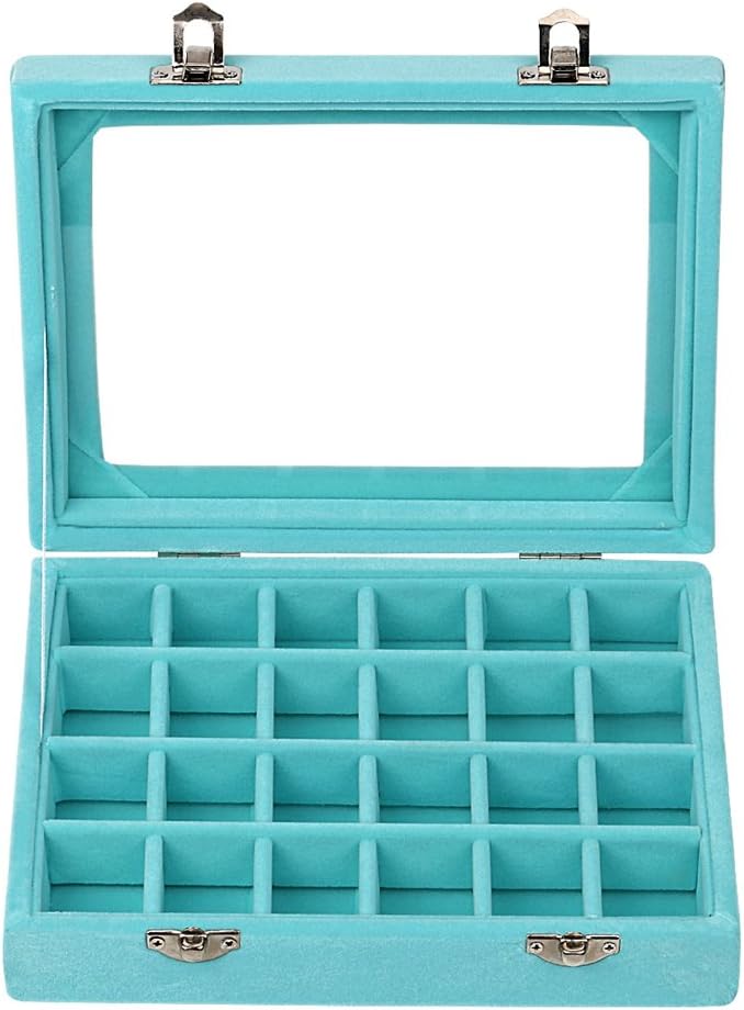 24 Grids Velvet Glass Ring Earrings Jewelry Box Earrings Organiser Storage Holder Display Case - Image 2