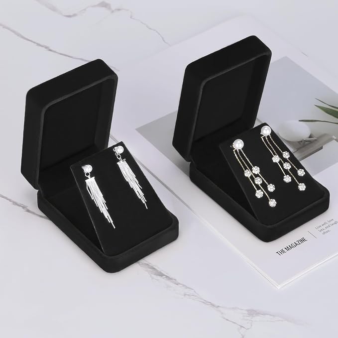 LETURE 2 Pieces Velvet Jewelry Gift Boxes for Necklace Pendant Earring Bracelet, Small Jewelry Storage Display Case for Christmas Wedding Engagement Birthday Anniversary (Black) - Image 6