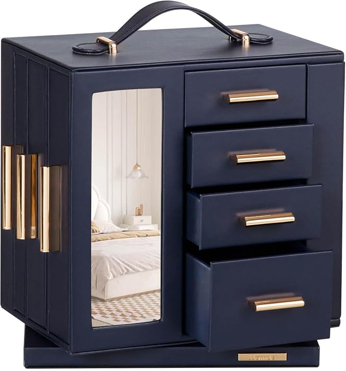 Homde Mothers Day Gifts Jewelry Box for Women Large: Rotating Organizer for Ring Earring Necklace Bracelet - 7 Drawers Storage for Dresser (Dark Blue) by Homde