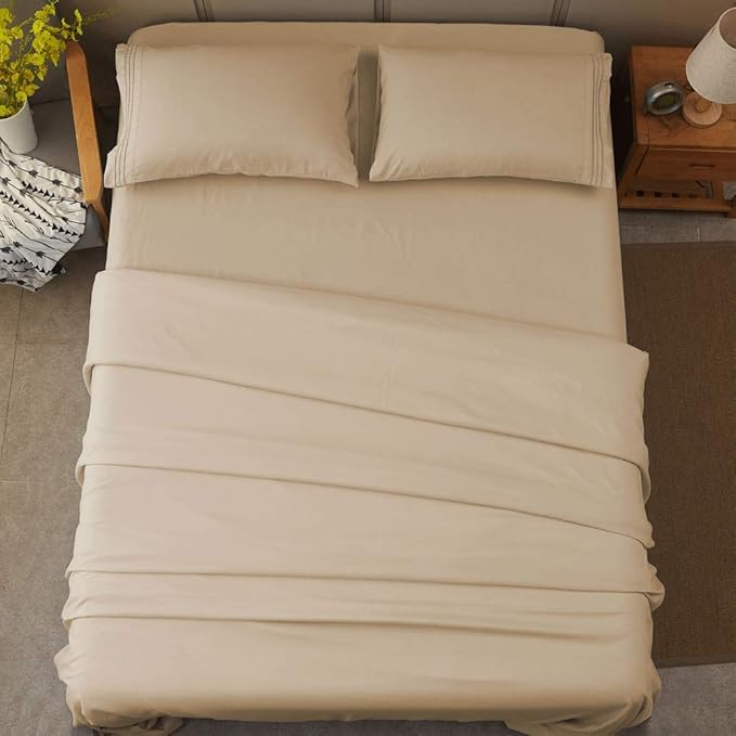SONORO KATE Bed Sheet Set Super Soft Microfiber 1800 Thread Count Luxury Egyptian Sheets 16-Inch Deep Pocket，Wrinkle and Hypoallergenic-3 Piece (Taupe, Twin)