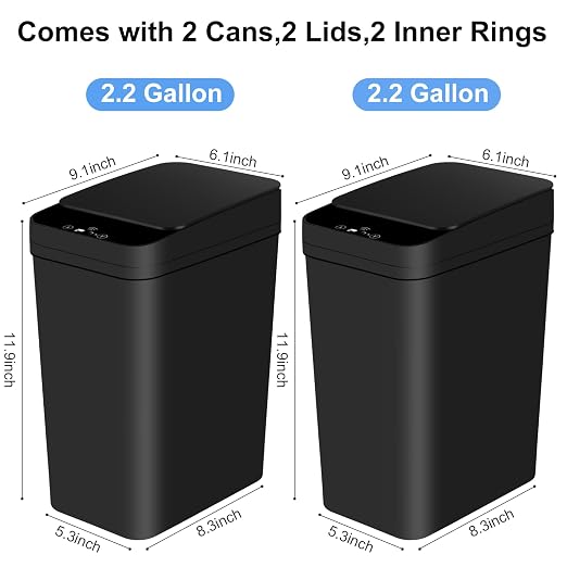 Anborry Bathroom Automatic Trash Can 2 Pack 2.2 Gallon Touchless Motion Sensor Small Slim Garbage Can with Lid Smart Electric Narrow Garbage Bin for Bedroom Office Kitchen (Black) - Image 5