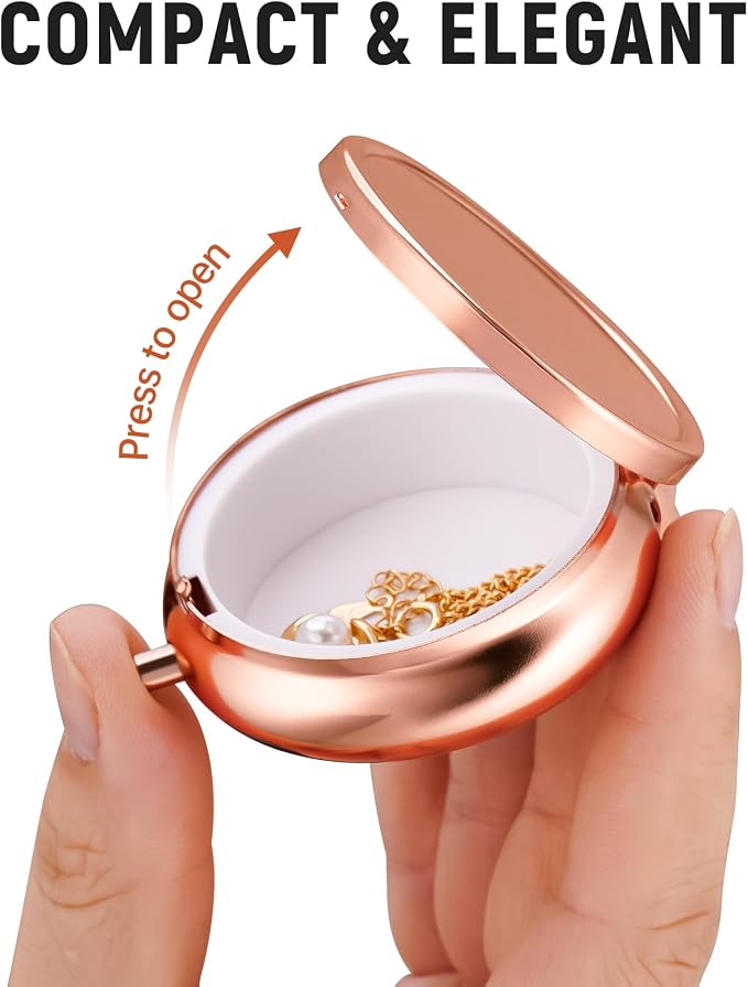 Mini Travel Jewelry Box with Built-In Mirror, Ultra-Portable Jewelry Holder for Rings, Necklaces, Earrings, Pills, Tea Bags, Small Accessories, Press-to-Open Multifunctional Storage (Pink) - Image 3