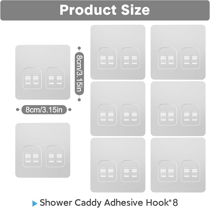 Shower Caddy Adhesive Replacement, Double Hooks No Drilling, Transparent Strong Adhesive Waterproof for Shower Caddy, Bathroom Storage Shelves, Kitchen Racks (Double Hooks * 8pcs) - Image 2