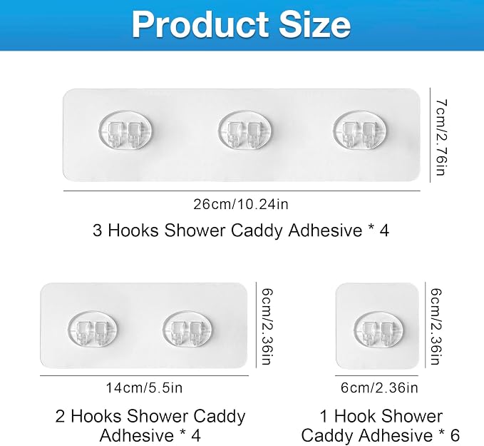 Upgraded Shower Caddy Adhesive Replacement,Strong Adhesive Hooks for Shower Caddy, Waterproof Shower Shelf Adhesive, Shower Adhesive Strips for Shower Organizer and Kitchen Racks (14 Pcs (Mix Hooks)) - Image 7