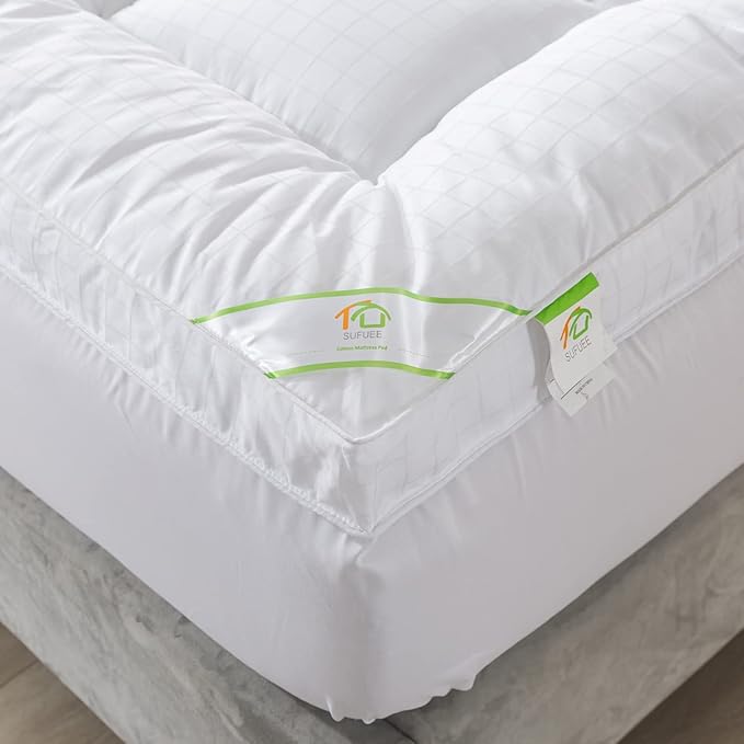 Cotton Cooling Mattress Pad with Deep Pocket - Extra Thick Mattress Topper (Full) 2" Thick Gueest with Deep Fitted Skirt Quilted Stretch Pillow Top,Down Alternative Fill,Breathable