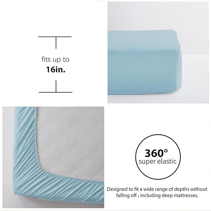 Zzlpp King Comforter Set 7 Pieces, Light Blue Seersucker Bed in a Bag with Comforter and 2 Sheets, All Season Bedding Sets with 1 Comforter, 2 Pillow Shams, 2 Pillowcases