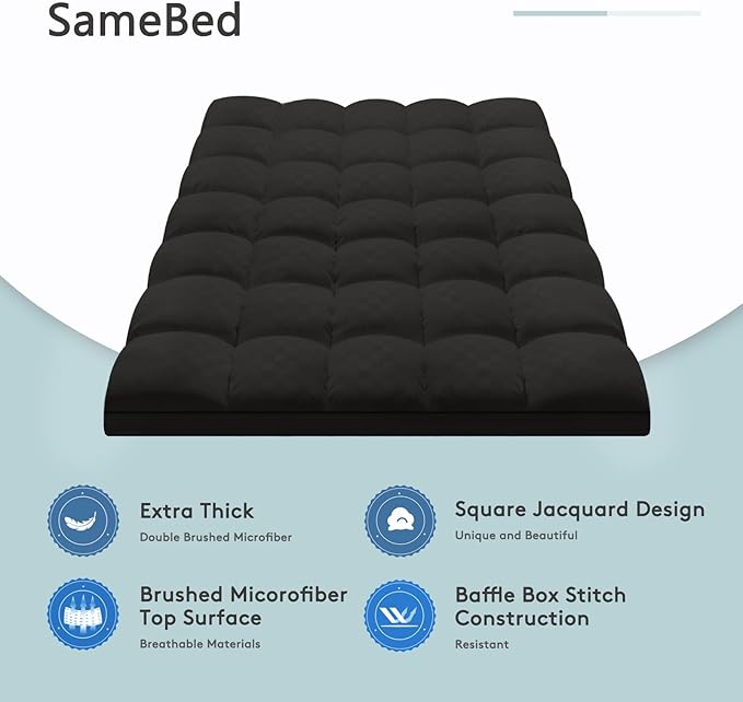 Mattress Topper Twin,Extra Thick Mattress Pad Cover for Back Pain,Cooling Mattress Protector with 8-21 Inch Deep Pocket,Overfilled Down Alternative Filling,Black