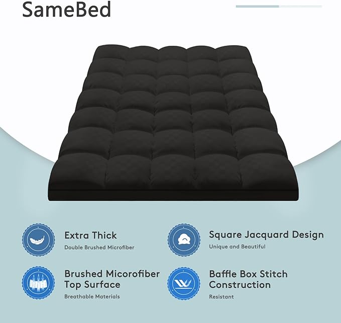 Mattress Topper Full,Extra Thick Mattress Pad Cover for Back Pain,Cooling Mattress Protector with 8-21 Inch Deep Pocket,Overfilled Down Alternative Filling,Black