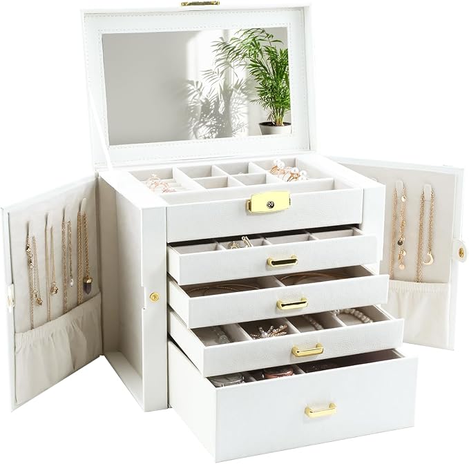 Jewelry Box for Women, 5-Layer Jewelry Organizers Box, Large Jewelry Storage Box for Girls, Jewelry Holder Organizers Gift for Valentine's Day, Christmas, New Year (White) by HOME