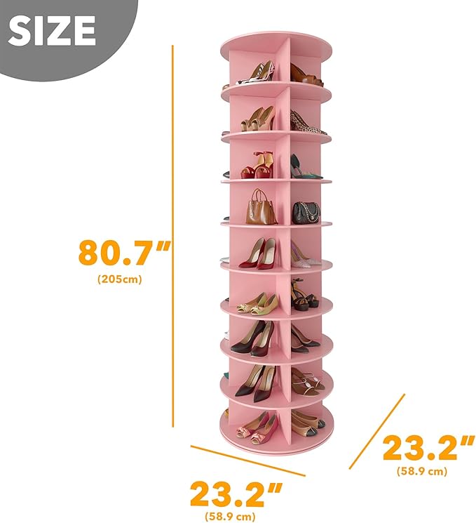 SpaceAid 9 Tier Rotating Shoe Rack Tower, Spinning Shoe Display Lazy Susan, Revolving 360 Shoe Rack Storage Round Carousel, Vertical Handbag Rotate Shoes Closet Organization (9-Tier Pink) - Image 2