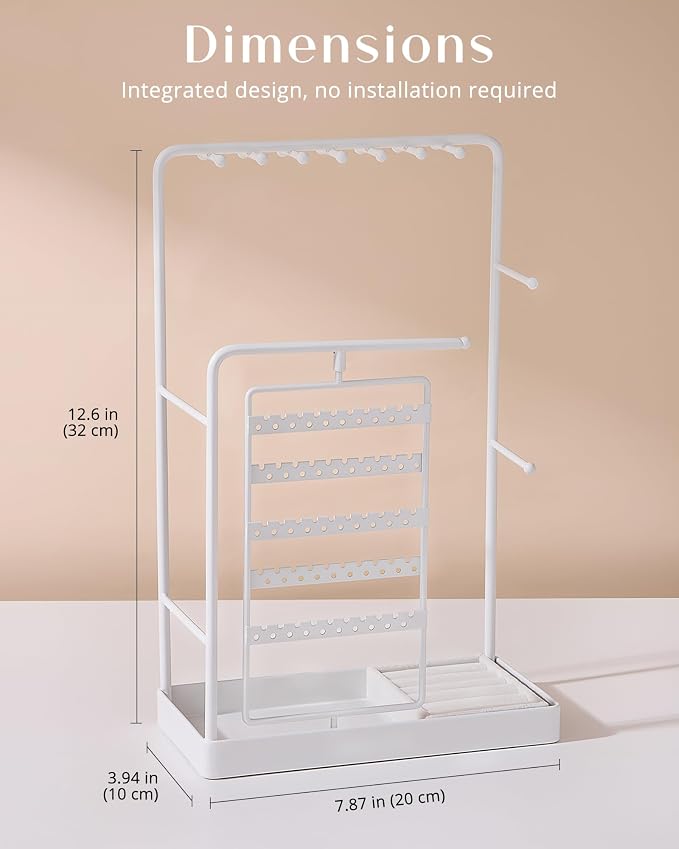 ProCase Jewelry Stand Holder Organizer, Jewelry Display Storage with Ring Tray, Rotating Earring Bracelet Necklace Holder, Valentine's Gifts Room Dorm Decor for Teen Girls -White (No-Assembly) - Image 7