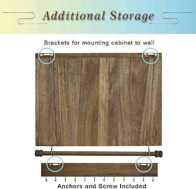 Rustic Wall Mounted Jewelry Organizer,Vintage Wooden Hanging Jewelry Holder Box with Barndoor Decor for Necklaces, Earings, Bracelets, Rings, Accessories. Includes Hook Organizer - Image 3
