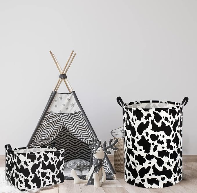 Rectangle Cow Basket Cow Print Storage Bins Cute Canvas Organizer Bin for Bedroom Decor Kids Toys Books, Clothes Shelves Gift Basket(Cow print) - Image 4
