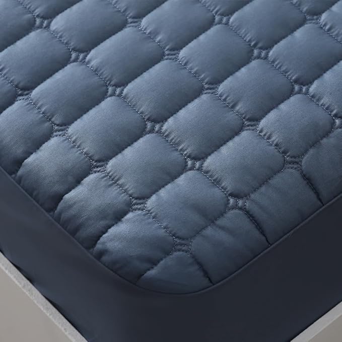 Quilted 100% Cotton Mattress Cover – 6 Colors, Machine Washable, Breathable & Stretchy, Fits up to 16-Inch Deep, Twin/Full/Queen/King (Navy, King)