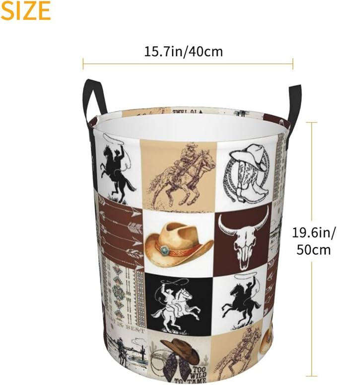 Laundry Basket Room Decor,Round Laundry Hamper Waterproof Dirty Clothes Hamper Collapsible Laundry Baskets With Handles,Toy/Clothes Storage Basket For Home Dorm Bathroom Decor (Western) - Image 3