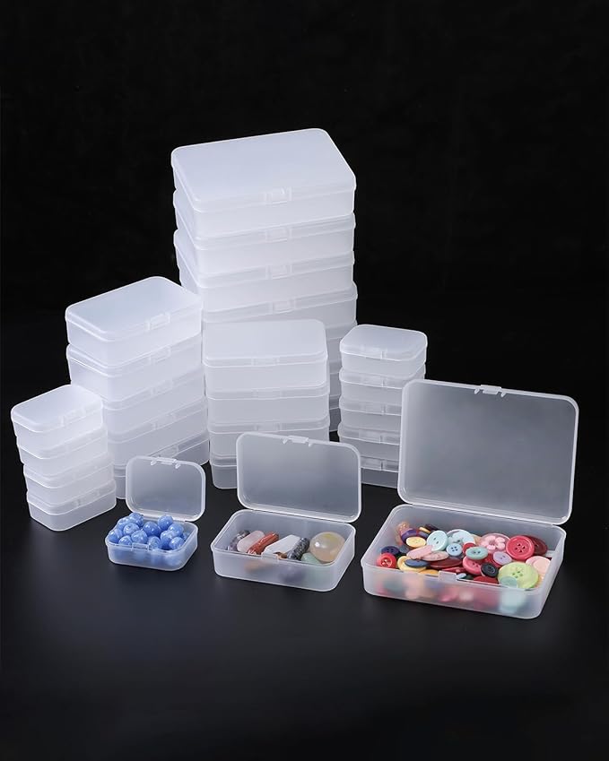 LJY 28-Piece Plastic Storage Containers with Lids (3 Assorted Sizes), Rectangular Organizer Box Set Frosted White Storage Boxes for Office Desk & Personal Items, Matte Privacy Finish, White