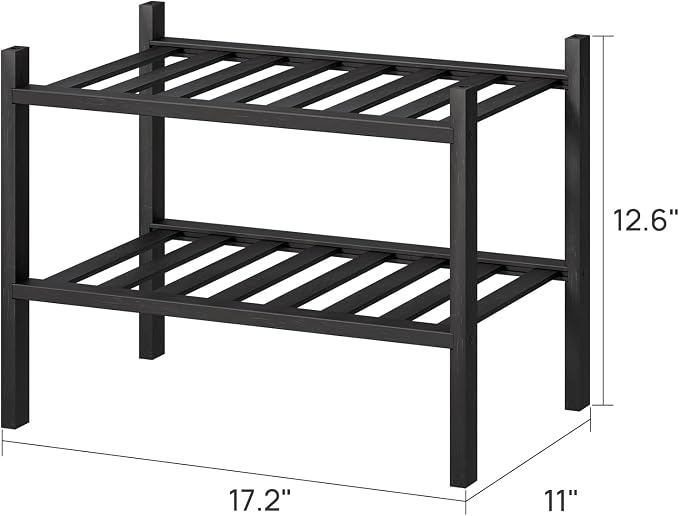 viewcare Black Small Shoe Rack for Entryway,2-Tier Bamboo Shoe Organizer for Hallway Closet, Free Standing Shoe Racks for Indoor Outdoor - Image 3