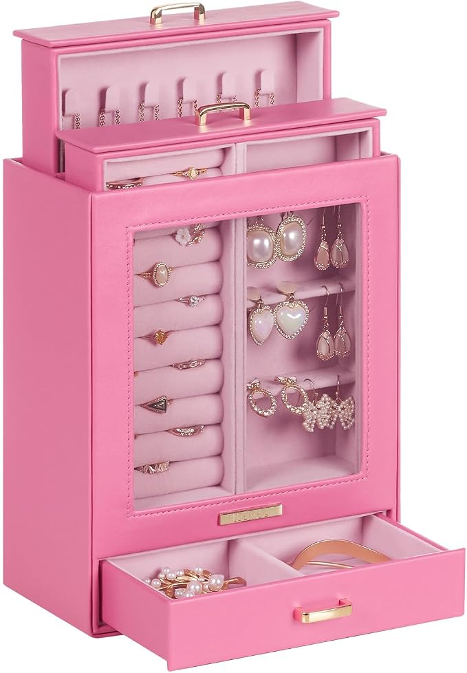 Homde Mothers Day Gifts Jewelry Organizer Girls Women Jewelry Box for Necklaces Rings Earrings Gift Bracelets Storage Case(Pink + Gold) by Homde