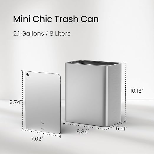 Cesun Small Bathroom Trash Can 2.1 Gallon Wastebasket, Modern Metal Garbage Can Office Waste Basket, Silver Stainless Steel Trash Bin for Bedroom, Home Office, Toilet, rv, Near Desk, Under Sink. - Image 3