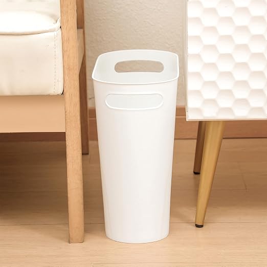 rejomiik Small Trash Can, 3.5 Gallon Slim Garbage Can Plastic Waste Basket with Handles Container Bin for Narrow Spaces Bathroom, Bedroom, Kitchen, Office at Home, White - Image 8