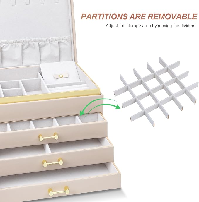 Jewelry Box Organizer for Women Girls, 4-Layer Large Jewelry boxes with 3 Drawers Jewelry Storage Case for Earrings Bracelets Necklaces - Image 4