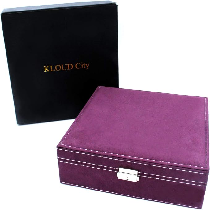 Two-Layer Jewelry Box Organizer Display Storage case with Lock (Purple) - Image 5