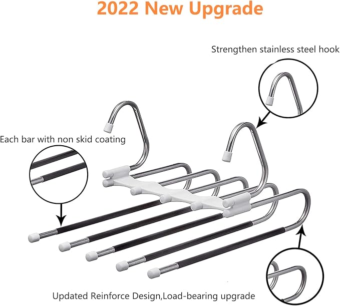Upgrade Azeroth Pants Hangers 4 Pack Space Saving S-Type Stainless Steel Clothes Pants Hangers,Anti-Slip Design,Clothes Closet Storage Organizer for Pants Jeans Trousers Skirts Scarf - Image 4