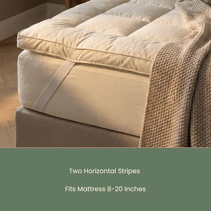 100% Merino Wool Mattress Topper for Back Pain Relief Natural Handmade Merino Wool Pad 2 Inches Thick Cooling Breathable with 2 Elastic Straps, Ivory California King 72x84 Inches