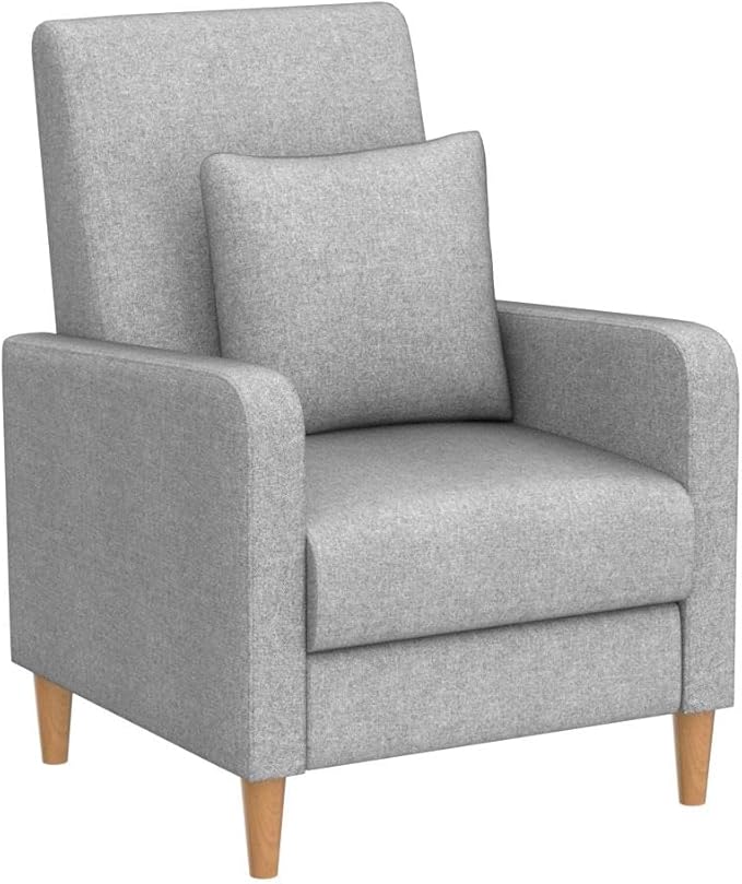 COLAMY Modern Upholstered Accent Chair Armchair with Pillow, Fabric Reading Living Room Side Chair,Single Sofa with Wood Legs, Light Grey