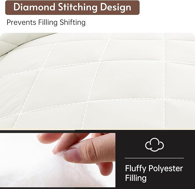 MUXHOMO 7 Pieces Queen Comforter Set, Reversible Bed in a Bag Queen Size, All Season Bedding Set with Comforter, Flat Sheet, Fitted Sheet, Pillowcases & Shams, Ivory & Khaki