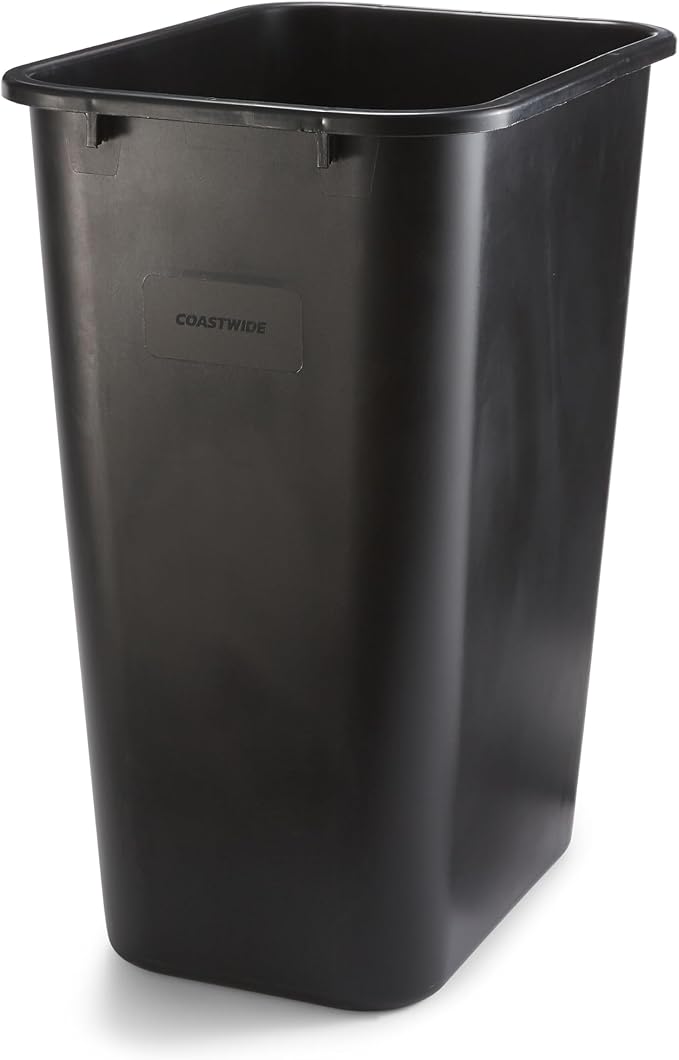 COASTWIDE Professional Indoor Trash Can Without Lid, Black Soft Molded Plastic, 10.25 Gallon by CoastwideProfessional