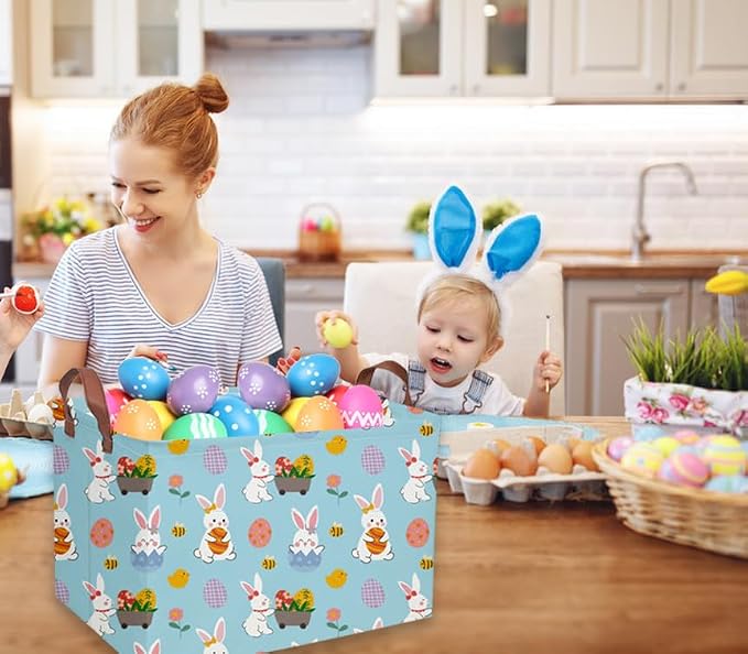 Rectangular Easter Basket Kids Gift Baskets Empty Baby Basket for Boys and GirlsToy Storage Bins Organizer Bin Box Cute Room Decor for Home(Blue easter) - Image 4