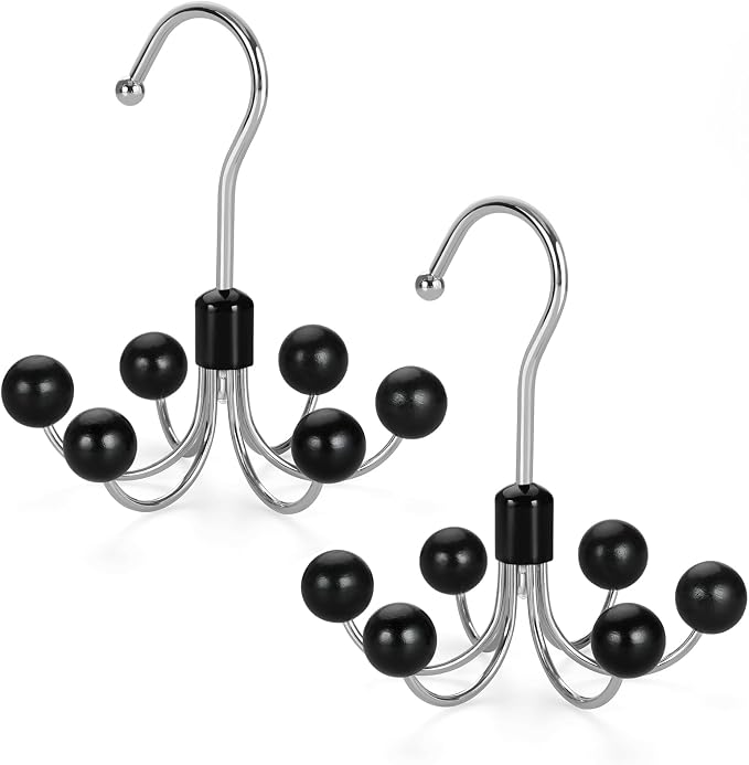 TOPIA HANGER Hoodie Hangers 2-Pack with 6 Wood Balls, 360°Swivel Purse Hanger, Scarf Hanger, Closet Hooks, Handbag Organizer, Bra Hanger, Accessory Organizers for Scarf, Tanktop, Hat, Hoodie CT43B - Image 7