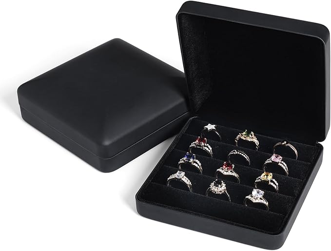 Small Ring Organizer Box, Portable Jewelry Rings Display Collector Case, Jewelry Ring Tray holder Showcase. Modern Rings Storage Boxes Fit for Women, Girl for Travel (Black) by sadkew