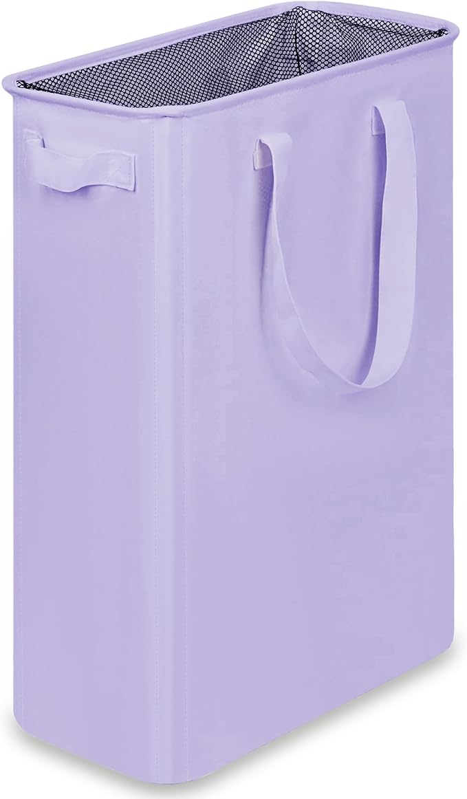 efluky Slim Laundry Basket, Narrow Laundry Hamper with Handles, Collapsible Dirty Clothes Hamper, Tall Laundry Bin for Laundry Room, Dorm and Bedroom, 12.7 Gallons(48L) Light Purple by efluky