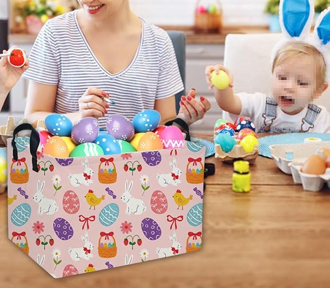 Rectangular Easter Basket Kids Basket Rectangular Cute Storage Bin Organizer Box Room Decor for Home Decor.(Bowknot eggs) - Image 6