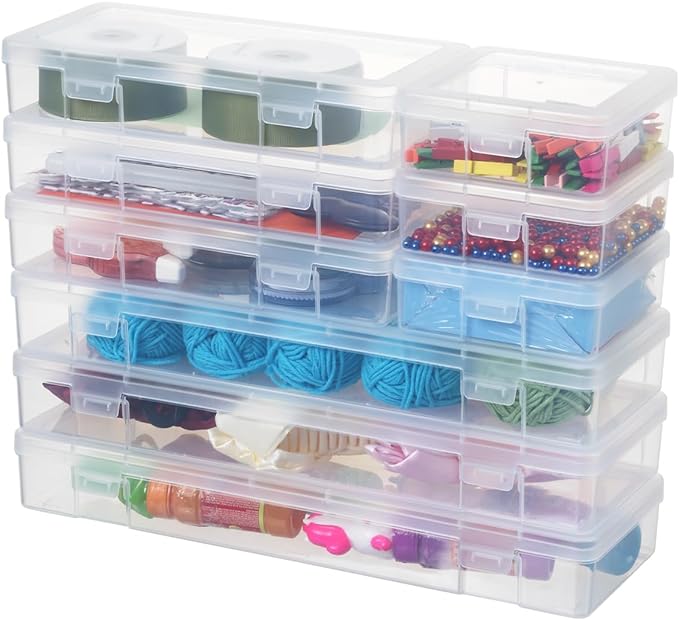 novelinks Plastic Clear Storage Containers for Organizing, Craft Storage Organizers and Stackable Storage Bins with Lids for Pencil Box, Bead, Cookie Cutter, Board Game (3 Small + 3 Medium + 3 Large) - Image 2